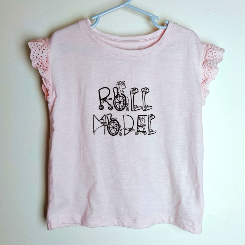 NWOT Cat & Jack "Roll Model" Lace Ruffle Sleeve Crewneck T-shirt, Pink, XS & M